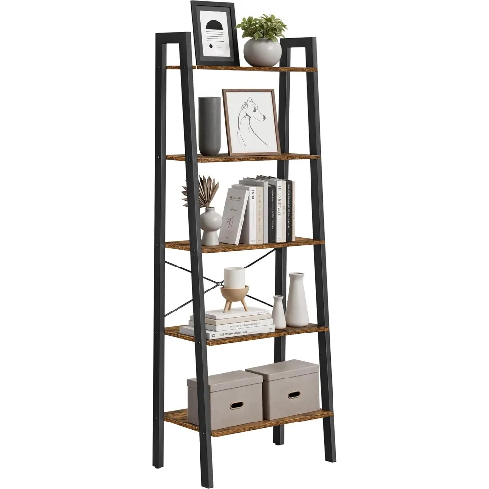 

Ladder Shelf, 5-Tier Bookshelf, Storage Rack, Bookcase with Steel Frame, for Living Room, Home Office, Kitchen, Bedroom, Indust