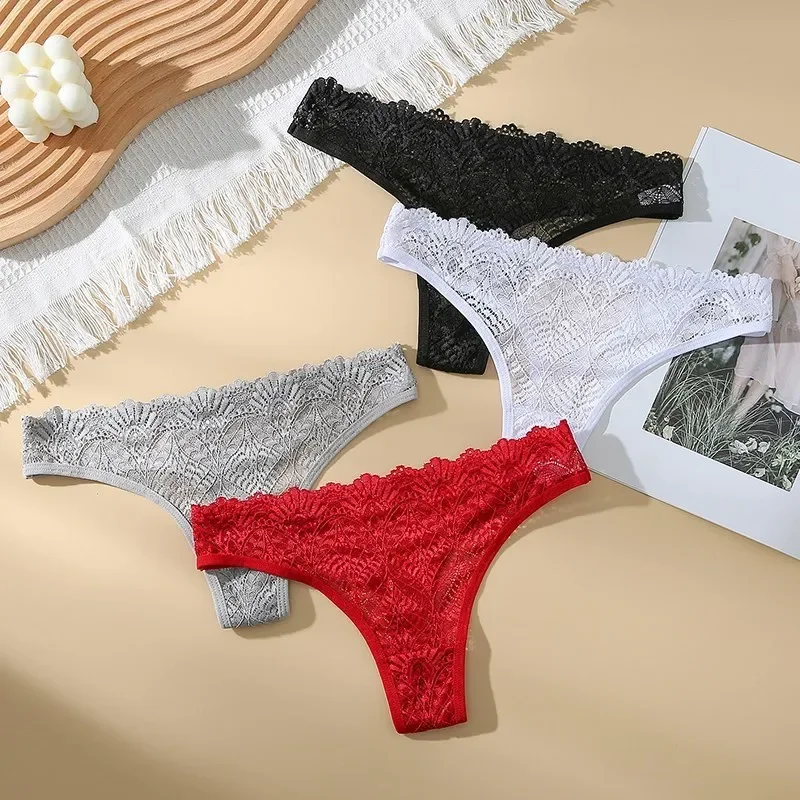 

3pcs Women Sexy Lace Panties Thongs Low-waist Panty Underwear Female G String Breathable Lingerie Temptation Intimates
