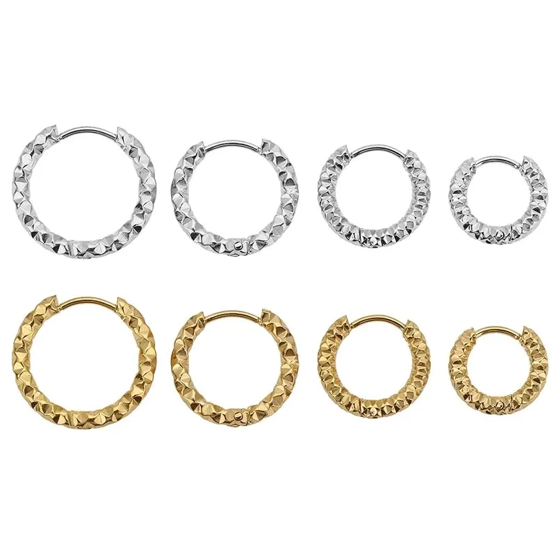 6pcs Stainless Steel Round Embossing Hoop Earrings Set