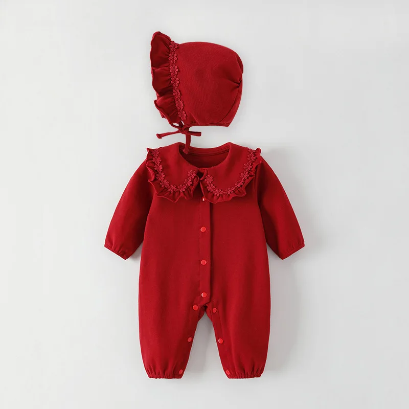 

Baby Jumpsuit Autumn Outerwear Long Sleeved Fashionable Princess Ruffle Collar Ha Yi Full Moon One Year Old Baby Clothing