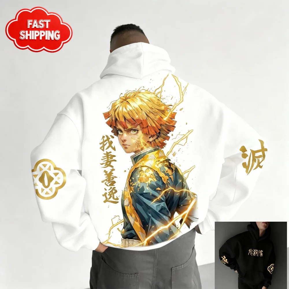 Demon Slayer Anime Felpa con cappuccio versatile Nezuko Kamado Graphic Uomo Donna Felpa in cotone oversize Comfort Fit Unisex Streetwear