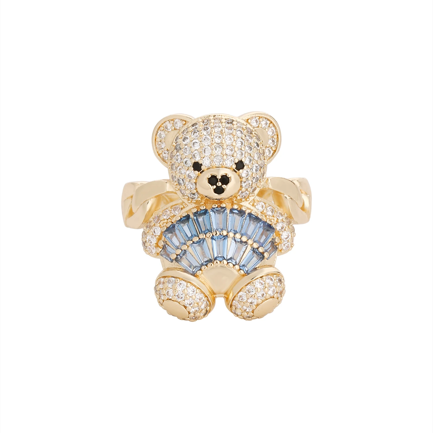 14k fan-shaped bear gold-plated crystal ring 7/8/9 16.7*25mm 8.40g