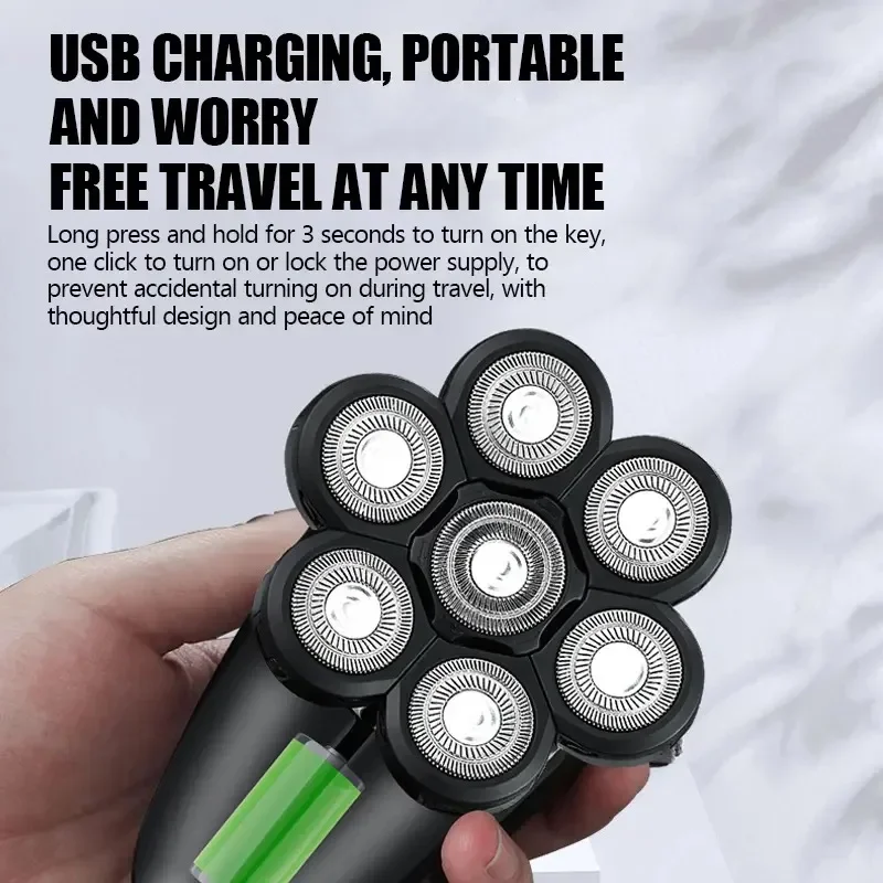 5 In 1 Electric Shaver For Men Bald Head Hair Clipper Nose Trimmer 7D Floating Blade Head Shaving Beard Knife Rechargeable Razor