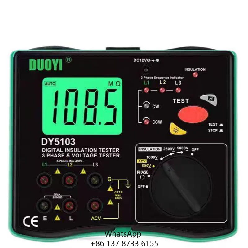 

Цифровой измеритель сопротивления заземления DY5103 (клещевой тип), 0.1~200 Ом, с цифровым дисплеем для измерения напряжения