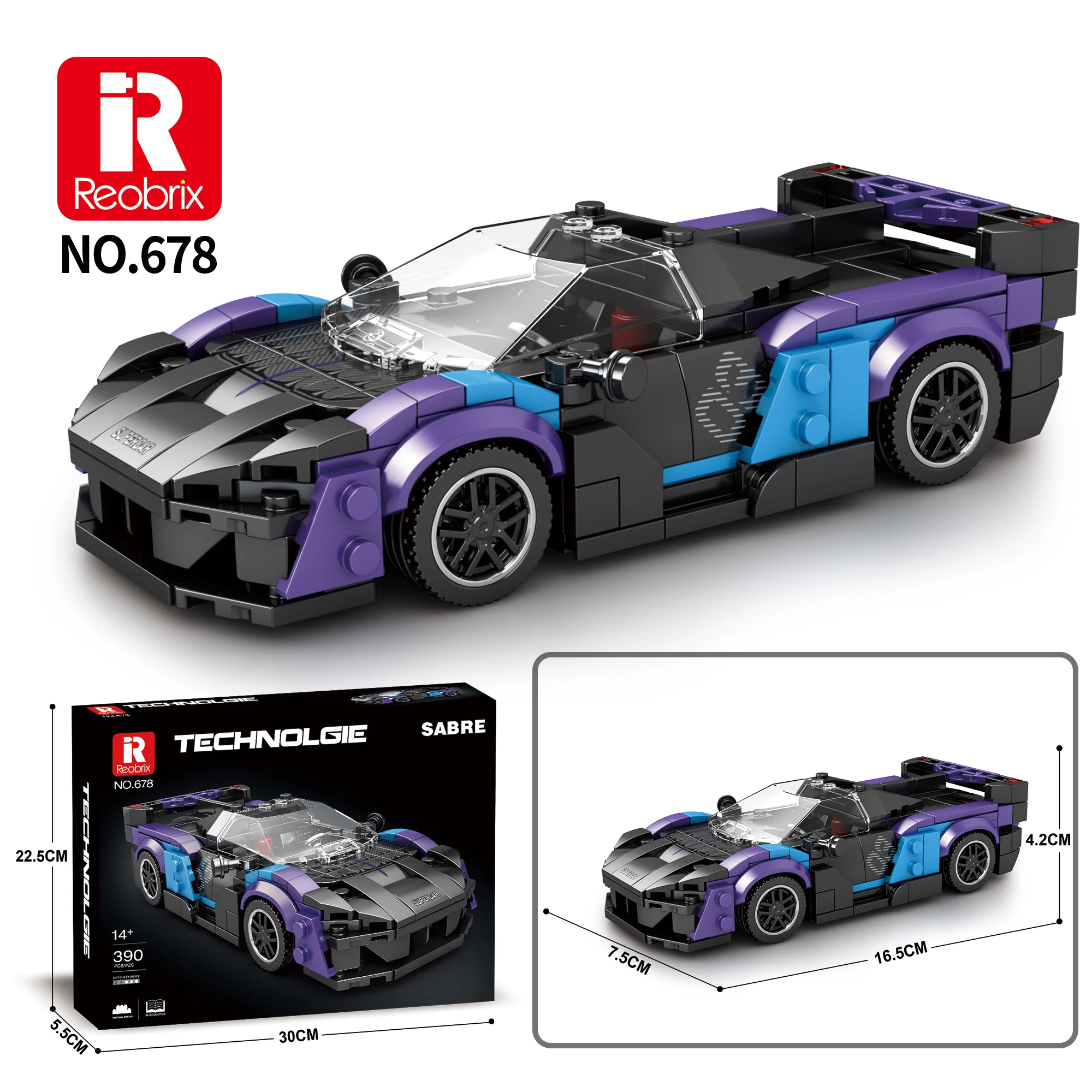 Reobrix SABRE Supercar Building Blocks Set, DIY Race Car Model Kit, Ideal Gift for Boys, Teens & Sports car lovers view 6
