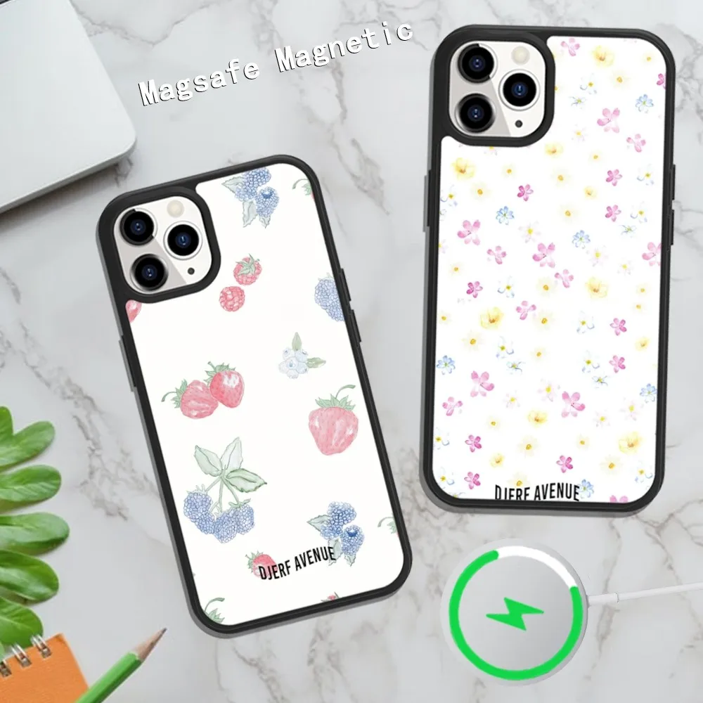 Djerf Summer Berries Print Avenue Phone Case Magnetic for iPhone 15 16 14 13 Pro Max 11 12 Mini Magsafe Wireless Charging Cover