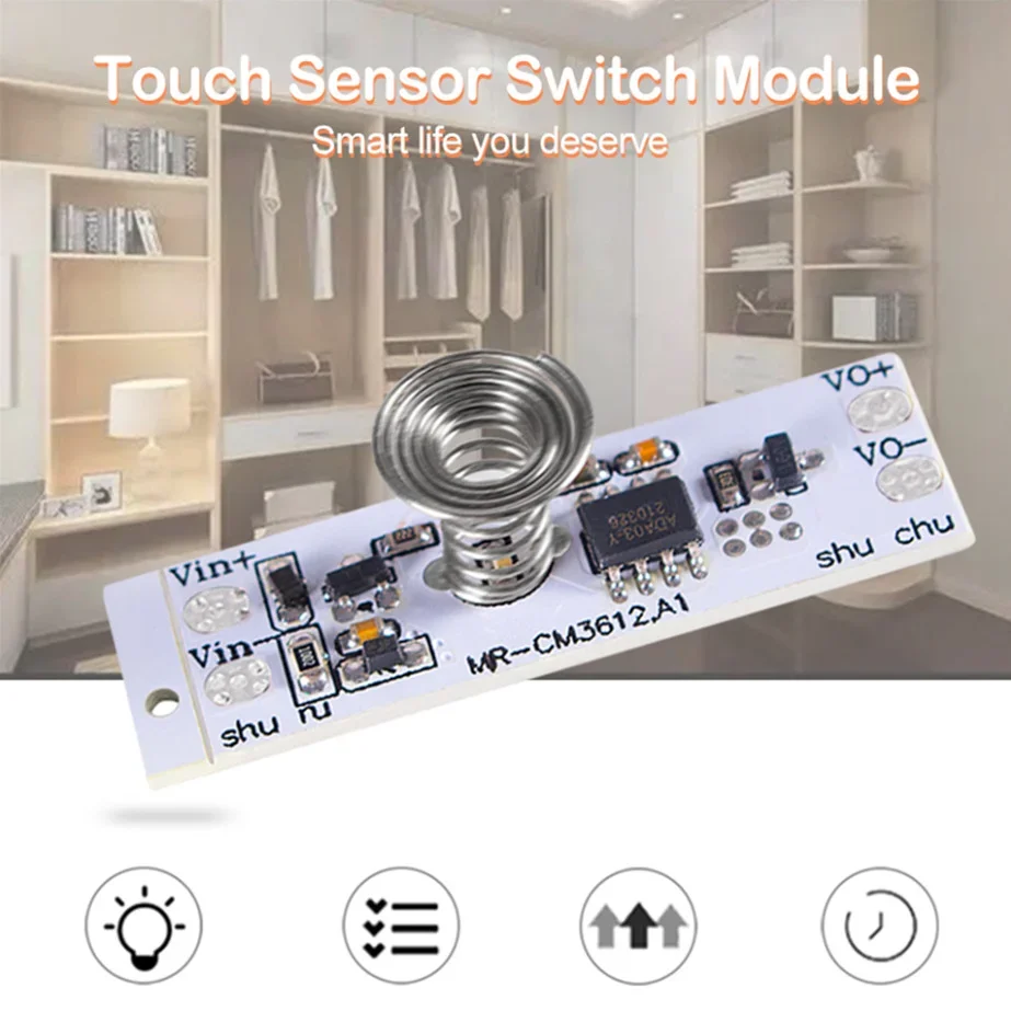 12V 24V Capacitive Touch Sensor Switch Coil Spring LED Dimmer On Off Light Switch Module 36W 3A for Smart Home LED Light Strip