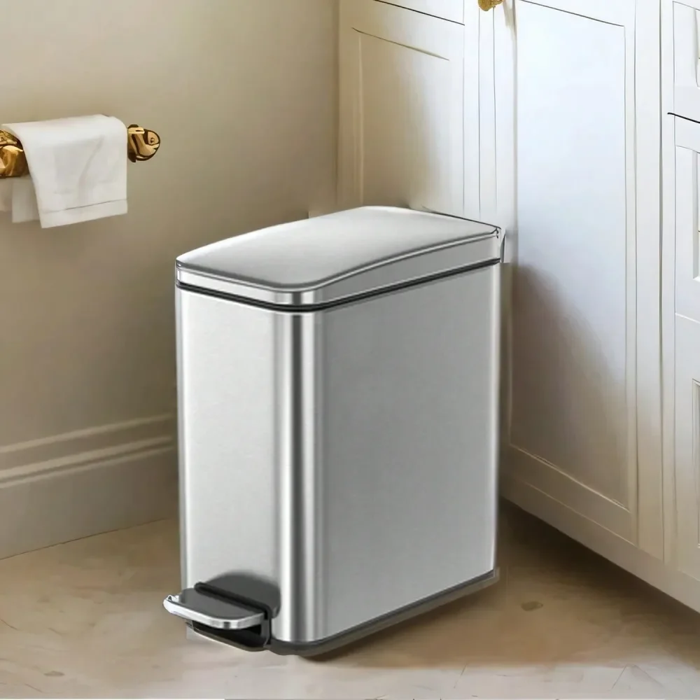 

Мусорное ведро для ванной комнаты объемом 1,3 галлона с крышкой, тонкий дизайн для небольших помещений, из нержавеющей стали, с плавным закрыванием, маленькая мусорная корзина 5 л