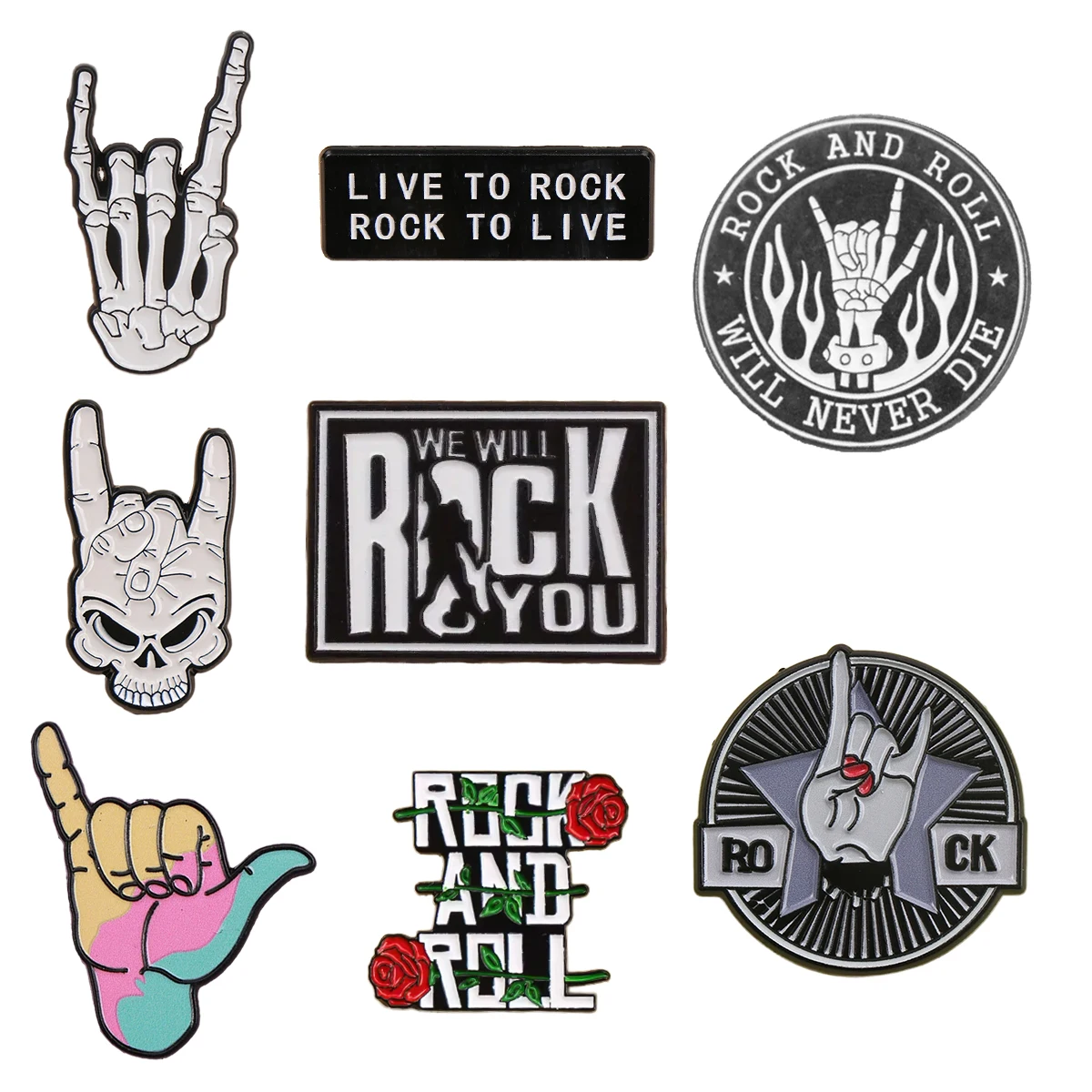 Punk Schädel Rock and Roll Geste Emaille Metall Lustige Anstecknadeln Broschen Abzeichen Rucksack Kleidung DIY Patch Geschenk für Kinder Freunde