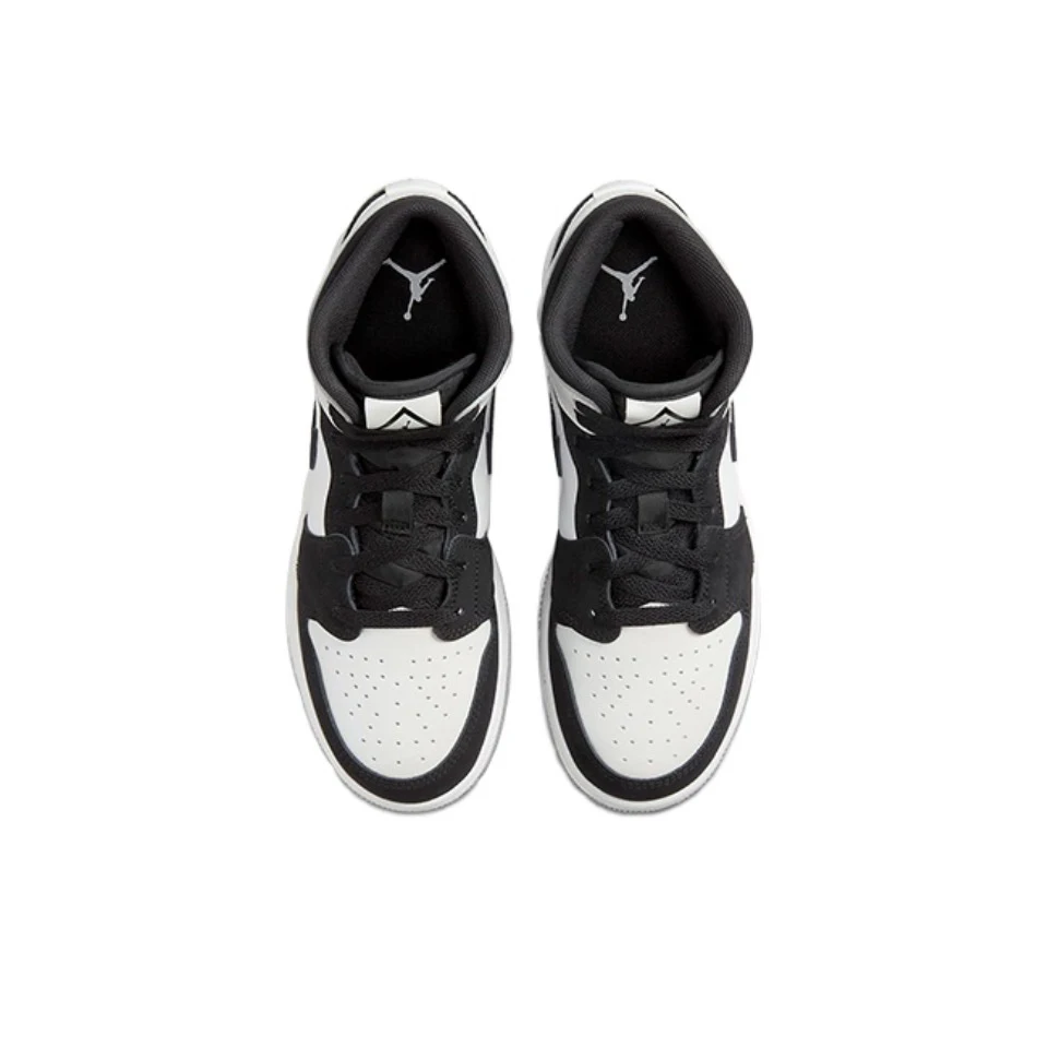 Оригинальные женские классические баскетбольные кроссовки Air Jordan 1 Mid \'Oreo\'Black и White, размер GS, в стиле ретро