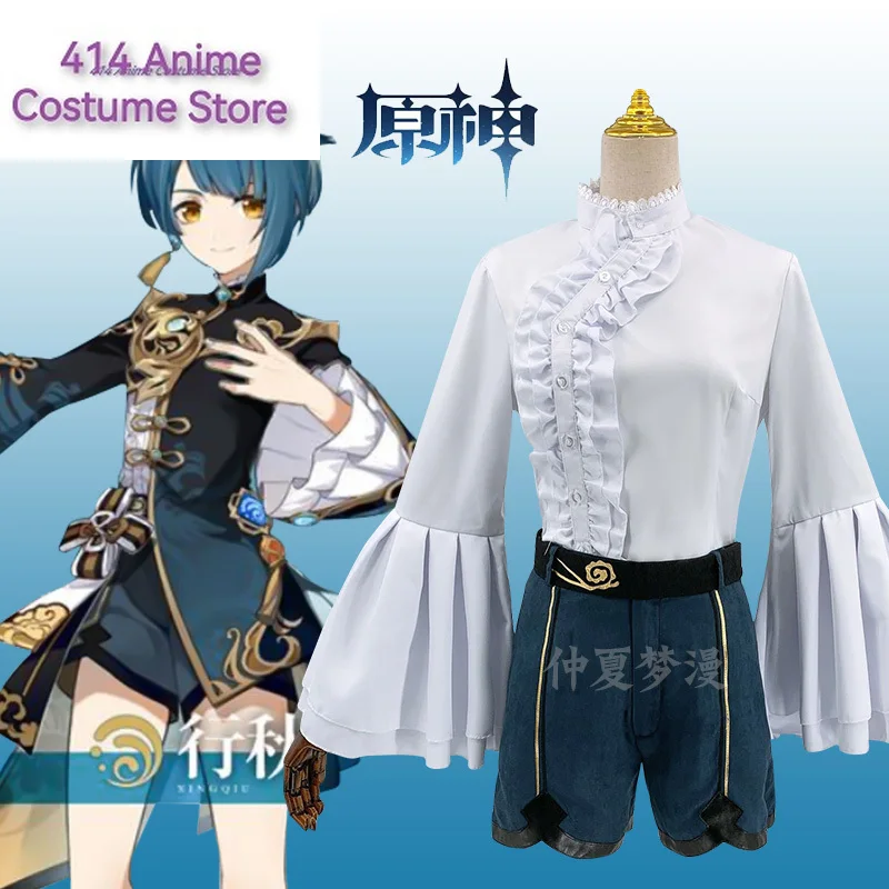 COSPLAYONSEN-Genshin Impact Cosplay para homem, conjunto completo Xingqiu, roupa personalizada de anime, perucas e sapatos, Halloween