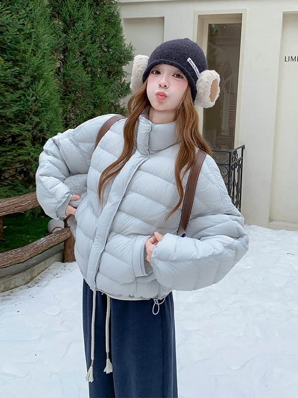 

Warm ey Blue 90% White Du down Jaet Women's ort Sle Winter Thiened Anti-aging Outerwear Casual Loose Fit Zipper