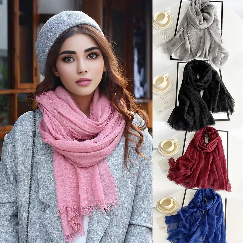 New Elegant Woman Scarf Chiffon Shawl Cotton Scarf Women Red Burgundy Scarf Blue Scarves for Ladies XWJ09