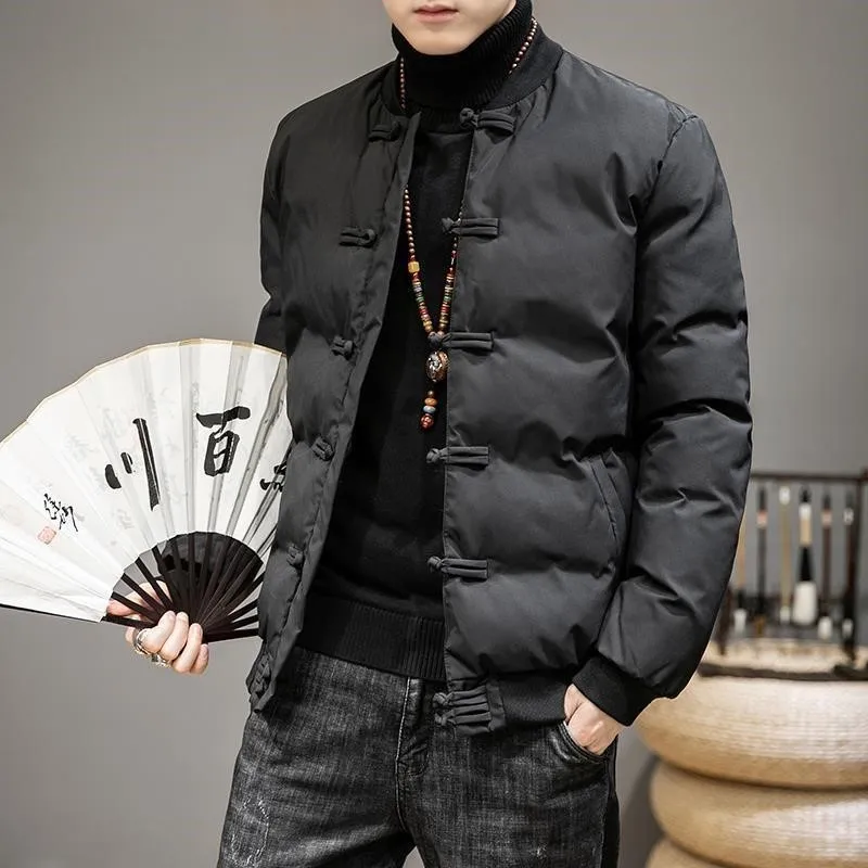 Chinese Style Men's Cotton Jacket with Button Stand Collar plus Size Fat Man Winter Coat Slim Fit Short Style Youth Trend