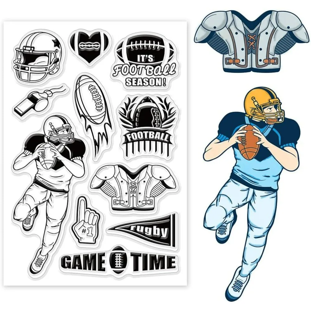 Football Silicone Stamps Sports Ball Clear Stamps Football Player Transparent Stamp Rubber Stamp for Card Making Player Party