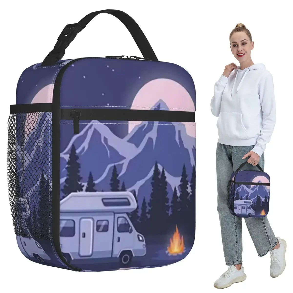 Happy Campers Insulated Lunch Bag for Women Office Cooler Thermal Food Box Tote Leakproof Lunch Boxes Container