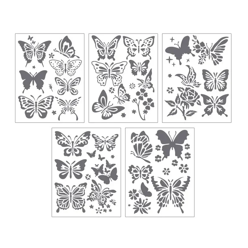 5pcs Creative Floral Butterfly Leaf Stencils for Scrapbook Journal Aesthetic Flower Plastic Painting Furniture Template