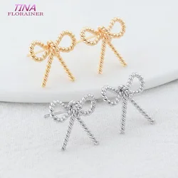 6PCS 15.5*16MM 14K Gold Color Plated Brass Bowknot Stud Earrings High Quality Diy DIY Jewelry Making Finding Accessories