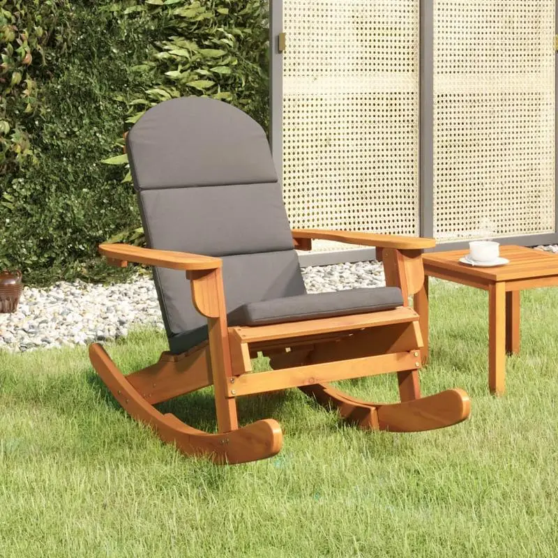 Fauteuil balançoire Adirondack d'extérieur avec coussin, banc de jardin en bois d'acacia massif, chaise longue de relaxation pour cour, véranda, balcon