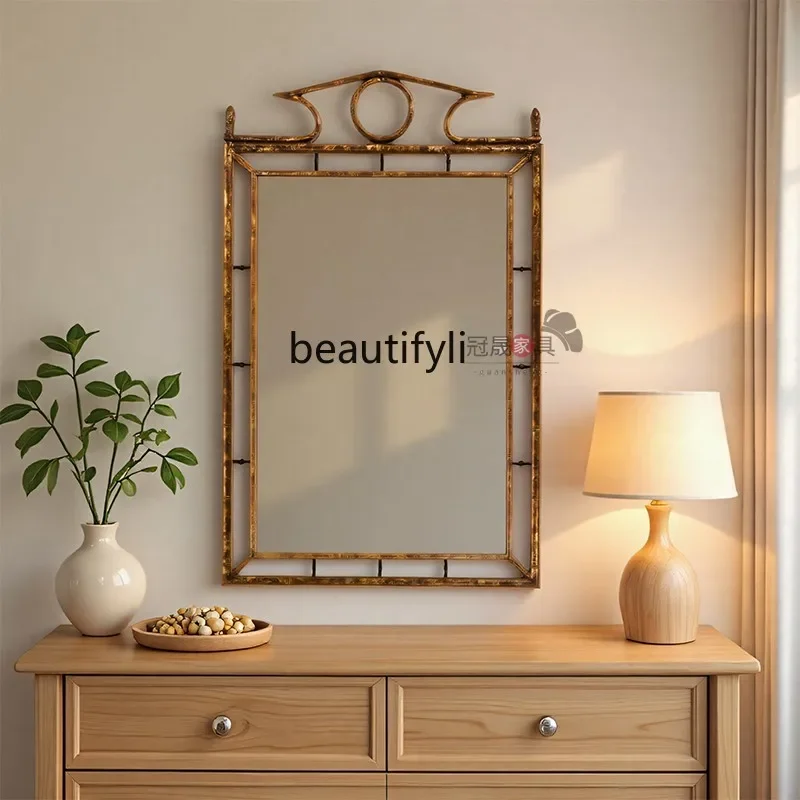 

European-style wall-mounted decorative mirror entrance mirror living room background wall old special-shaped mirror French retro