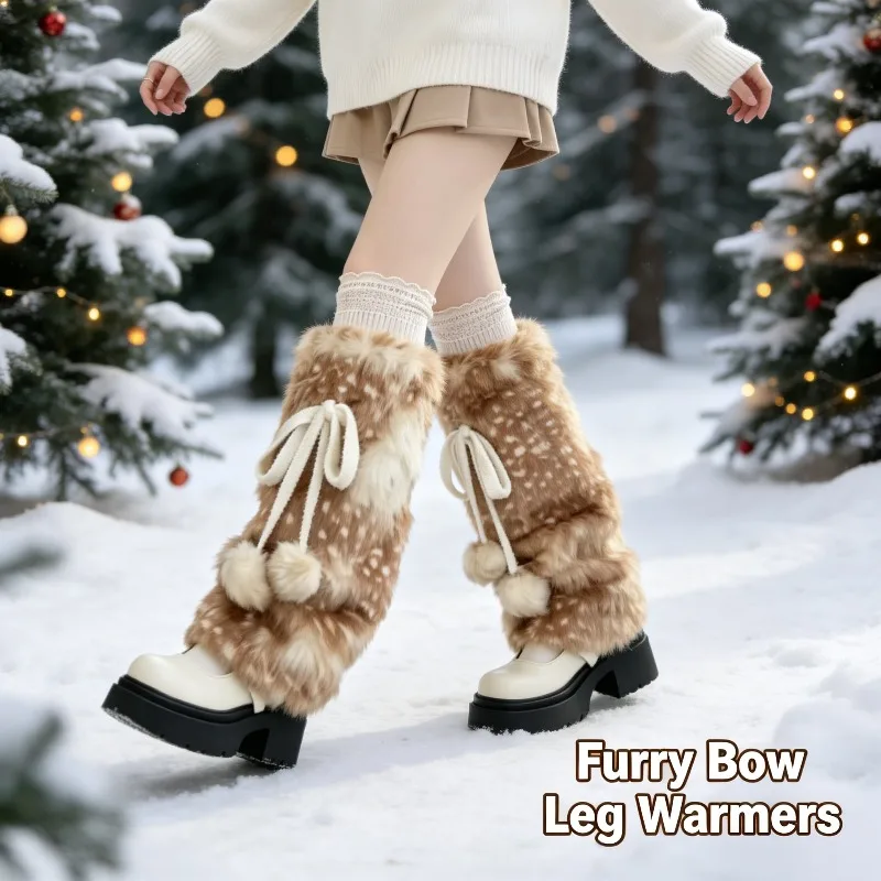 Christmas Reindeer Leg Warmers Fuzzy Fleece Thick Warm Knit Boot Cuffs