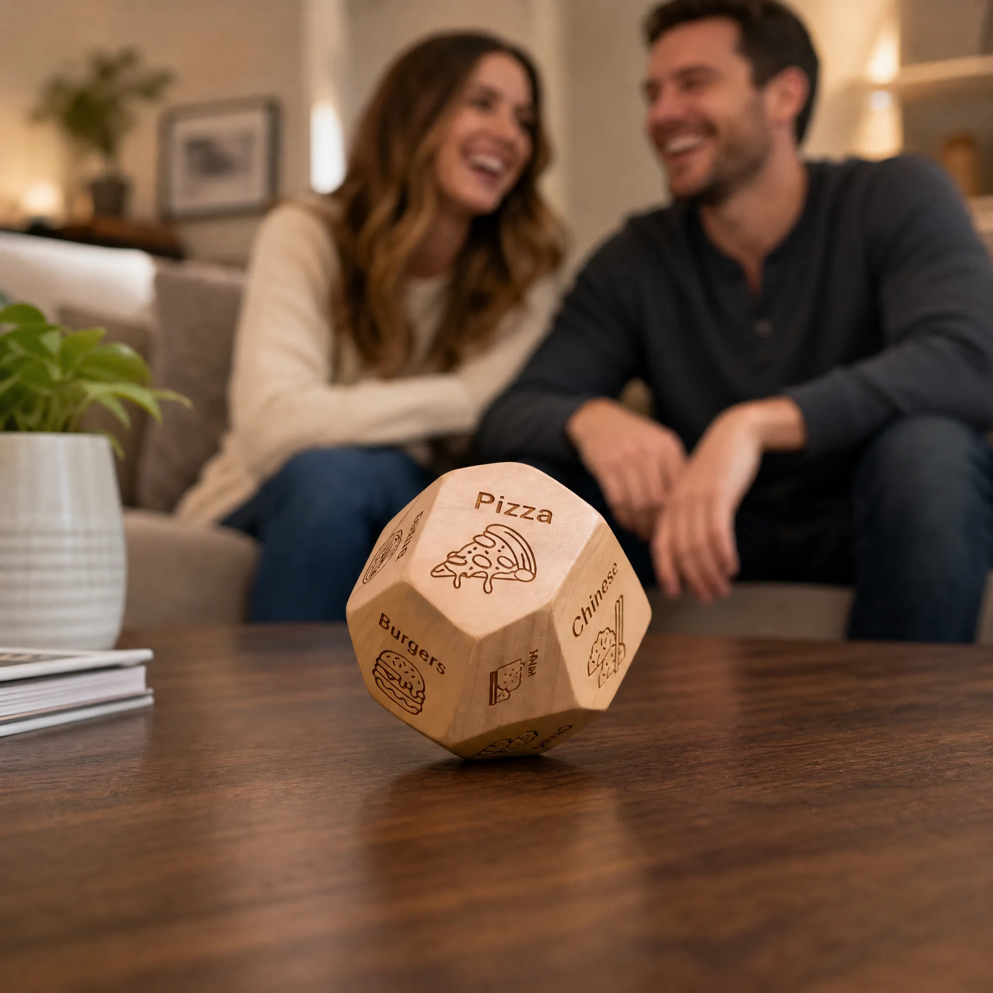 12-Sided Wooden Food Decision Dice, Premium Funny Date Night Dinner Maker, Precise Couples Wedding Anniversary Gift