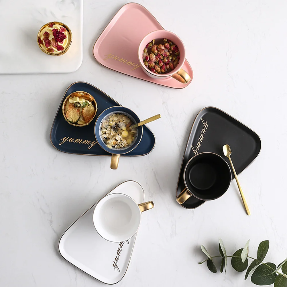 

Ceramic Coffee Cup Nordic Style Tea Cup Tray Afternoon Tea Set Tableware Tray without Spoon Green (300ml)