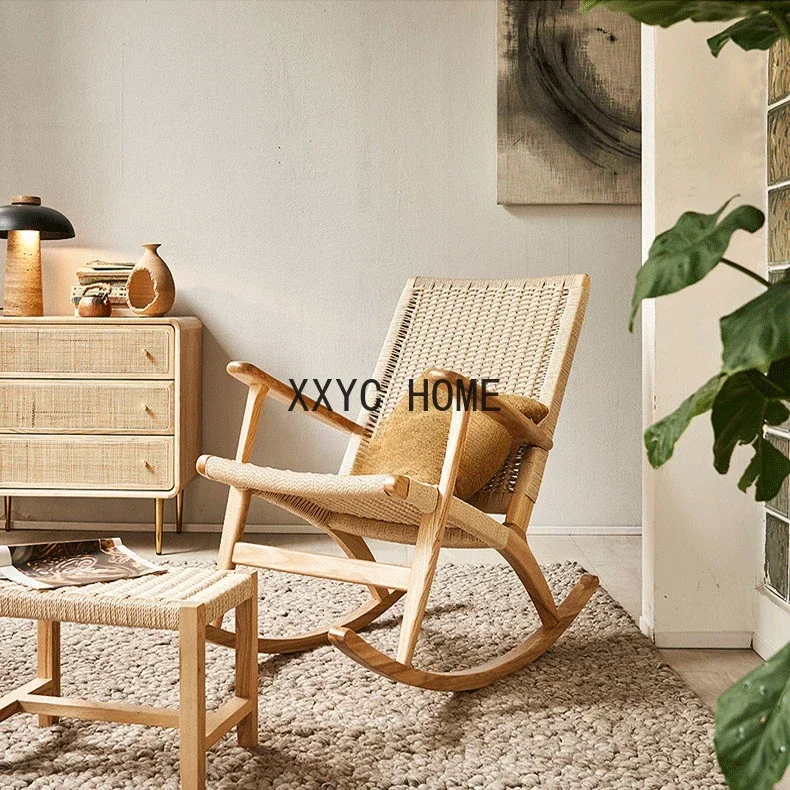 Bed & Breakfast Home Balcone Sedia a dondolo per il tempo libero intrecciata in corda di canapa per adulti Sedia singola sdraiata