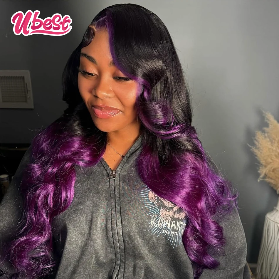 

Ubest 13X6 Transparent Lace Front Wigs Body Wave Human Hair Ombre 1B Purple Colored 5X5 6X4 Lace Wig Pre Plucked For Black Women