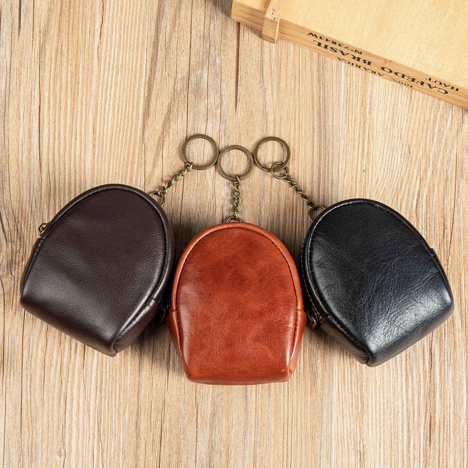 Mini Backpack Coin Purse - Men's Trendy Leather Key Holder, Cute Top Layer Cowhide Change Bag for Daily Carry
