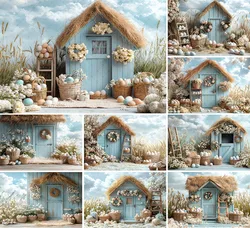 Mehofond Photography Background Spring Easter Flowers Blue Cottage Eggs Kids Birthday Party Portrait Decor Backdrop Photo Studio