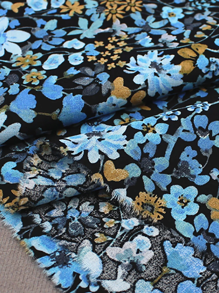 Blue New pastoral Style Pure Cotton Small Floral Fabric for DIY Handmade by Half Meter