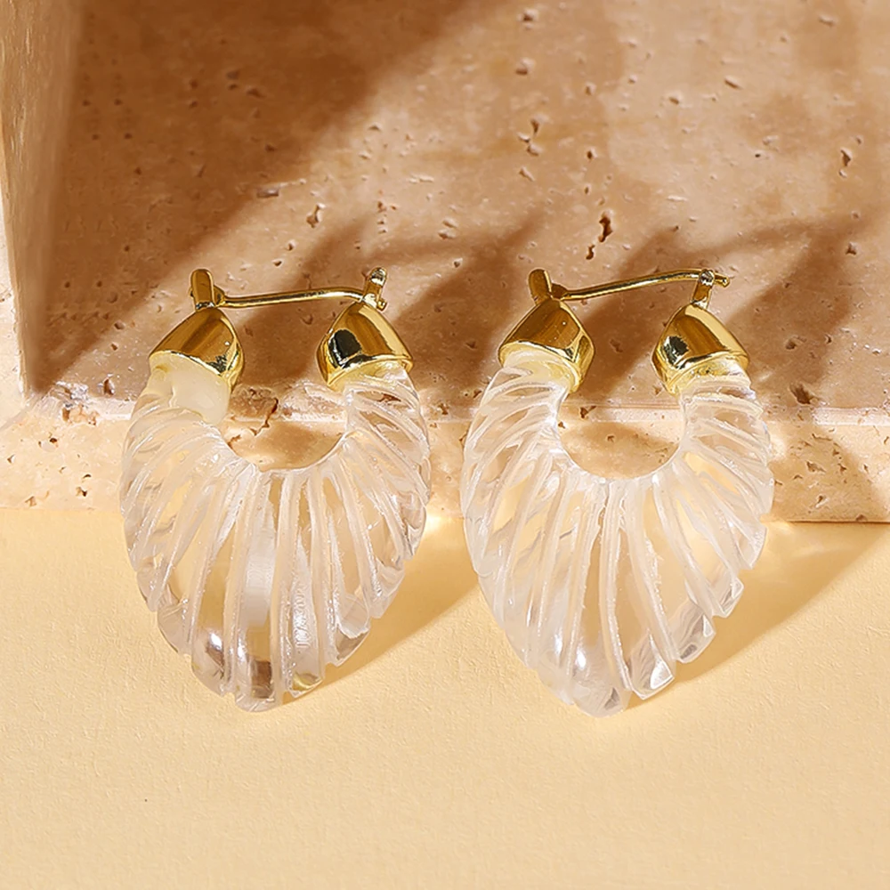 أقراط على شكل قرن الثور من الكوارتز الأبيض المطلي بالذهب عيار 18 قيراط للفتيات بتصميم جديد إكسسوار مجوهرات للحفلات #6