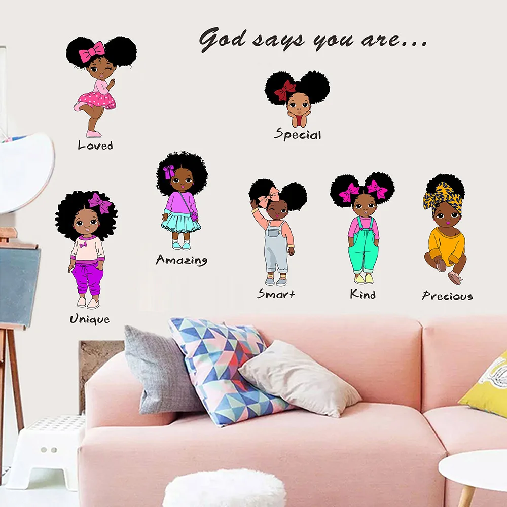 

Black Girl Wall Art Stickers Decal Decor Vinyl Poster Mural wallpaper removeable Custom DIY Kids gift