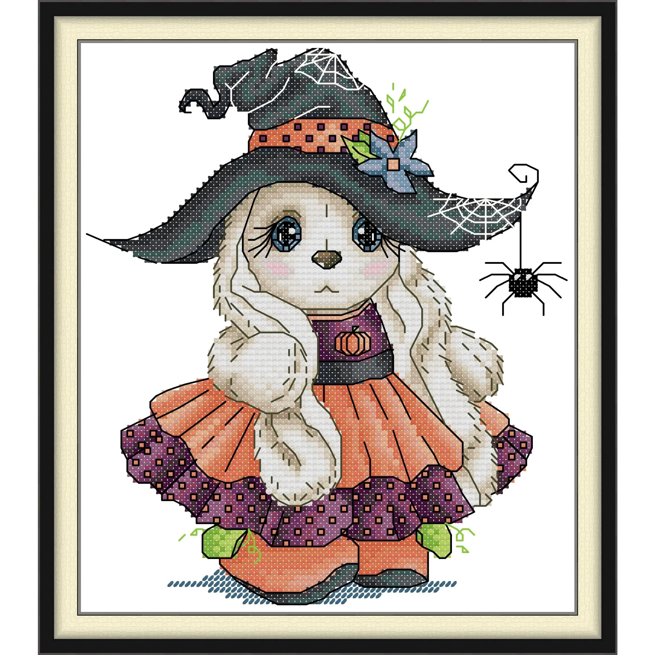 

Joy Sunday Stamped Cross Stitch Kits,11CT Printed Pattern Embroidery Kit DIY Home Decor-Halloween Bunny