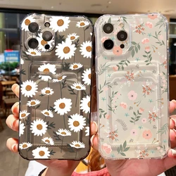 Pink White Flower Clear Phone Case For iPhone 16 15 14 13 Pro Max 12 11 XS XR 7 8 Plus SE2 Wallet Card Bag Lens Protection Cover