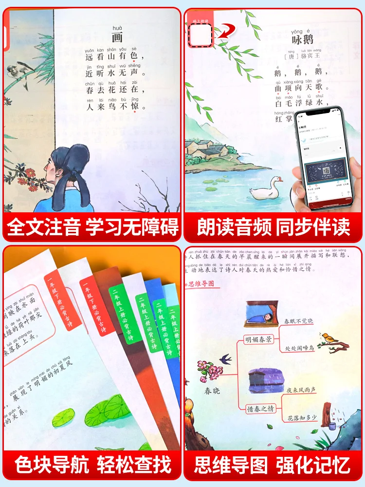 Pupils Must Memorize Reading Ancient Poems 75 + 80 People's Education Phonetic Version Synchronizing Chinese for Grades 1-6