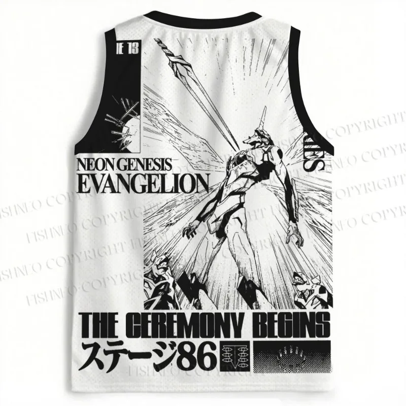Anime Evangelion Basketball Tank Top Ayanami Graphic Sleeveless Mesh Jersey Unisex Vintage Manga Print Casual Street Sport Vest - view 6