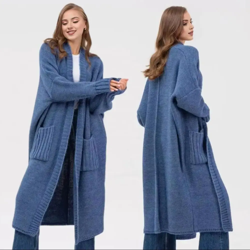 

Женский кардиган с V-образным вырезом, длинными рукавами, в рубчик, однотонный, на пуговицах, средней длины, вязаный, без застежки