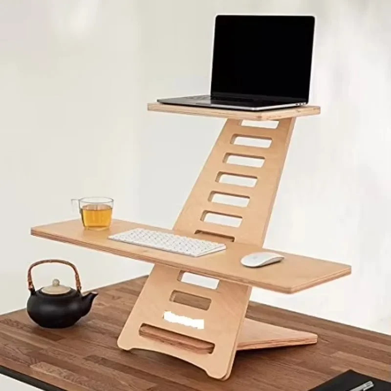 Home office adjustable birch wood ergonomics 2 floor standing laptop desk sitting/standing desk