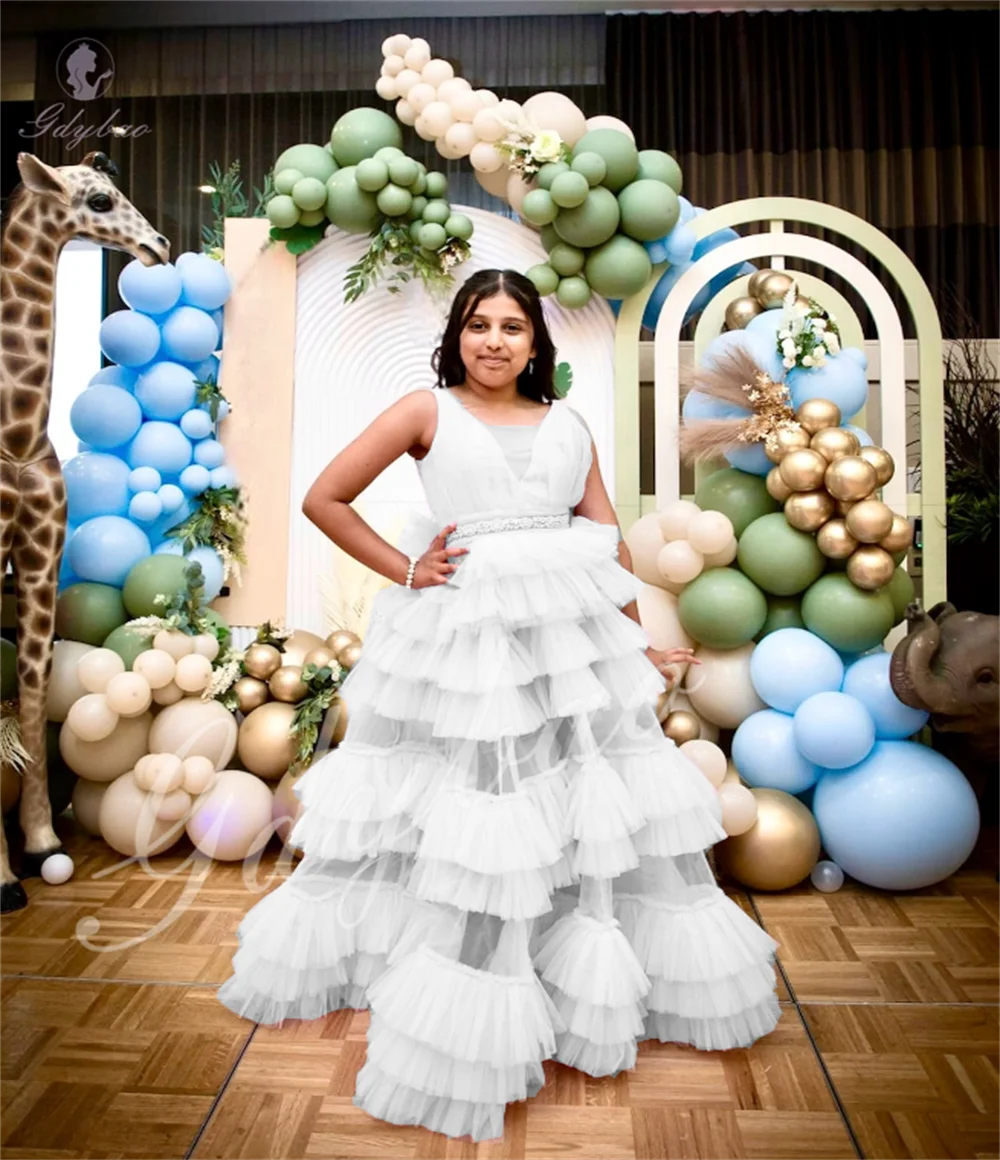 Flower Girl Dress Puffy Layered Elegant Suitable For First Communion Weddings Birthdays Formal Events Banquets Performances