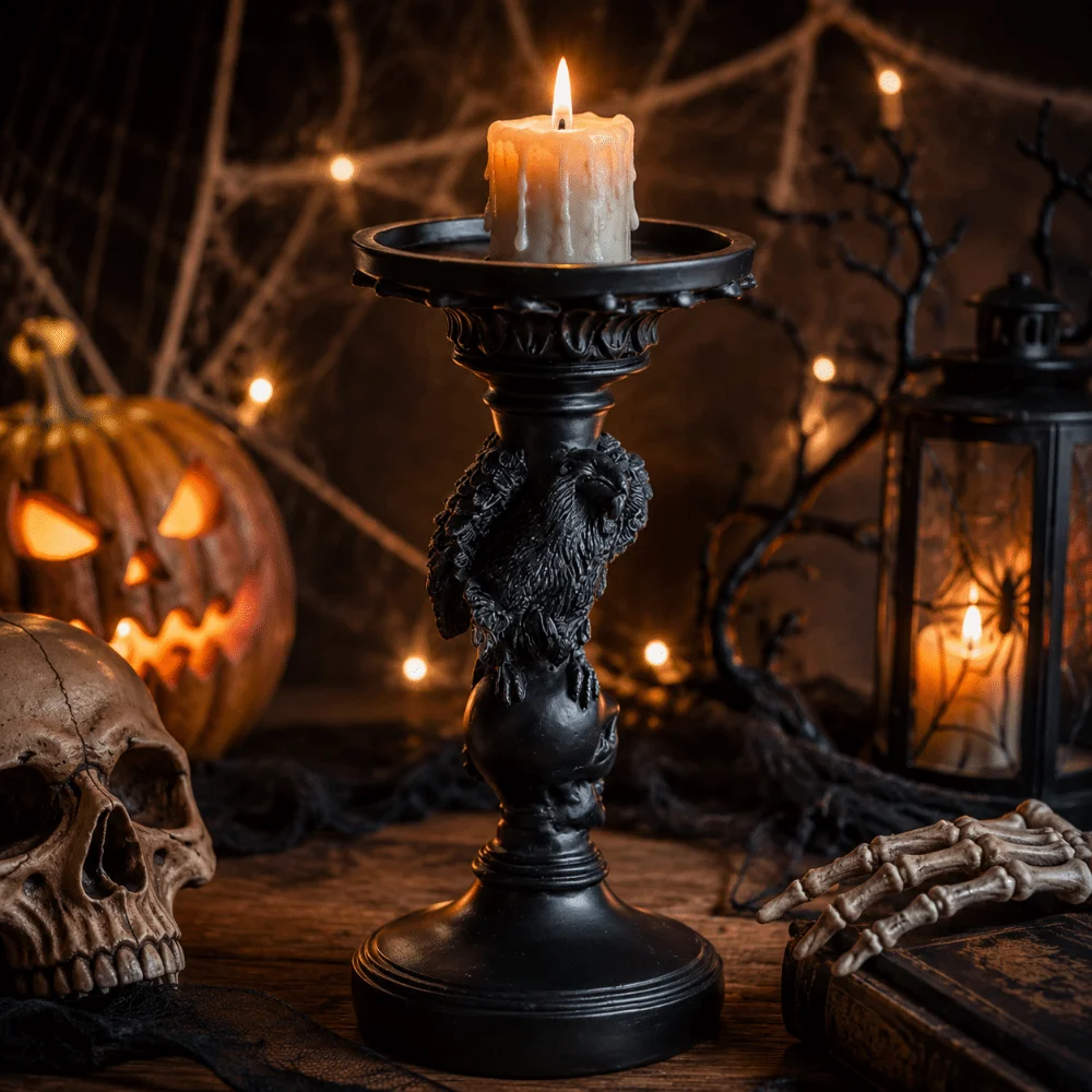Creative Halloween Skull Candlestick Resin Craft Realistic Skull Candle Holder Unique Decorative Halloween Decor Ghost Festival