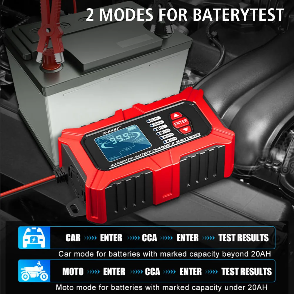 Tester di sistema caricabatteria per auto intelligente analizzatore di batterie per moto per auto 3 in1 per batterie al litio LiFePo4 GEL AGM al piombo 12V