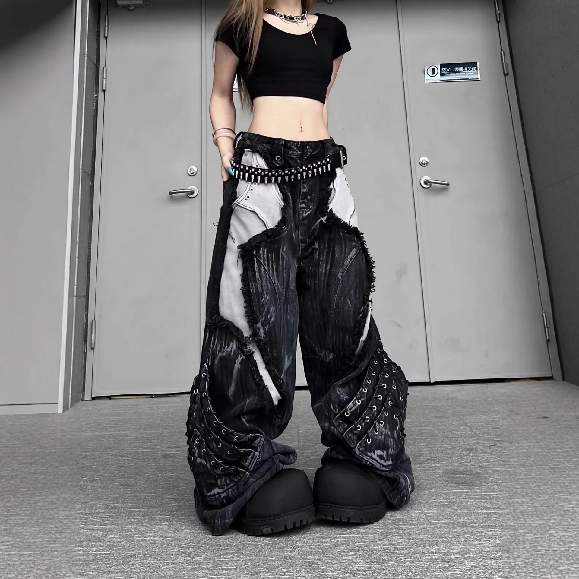 2026 American High Street New Women's Blue Black Casual Trendy Simple Daily Wide Leg Straight Jeans Pants Female Denim Trousers