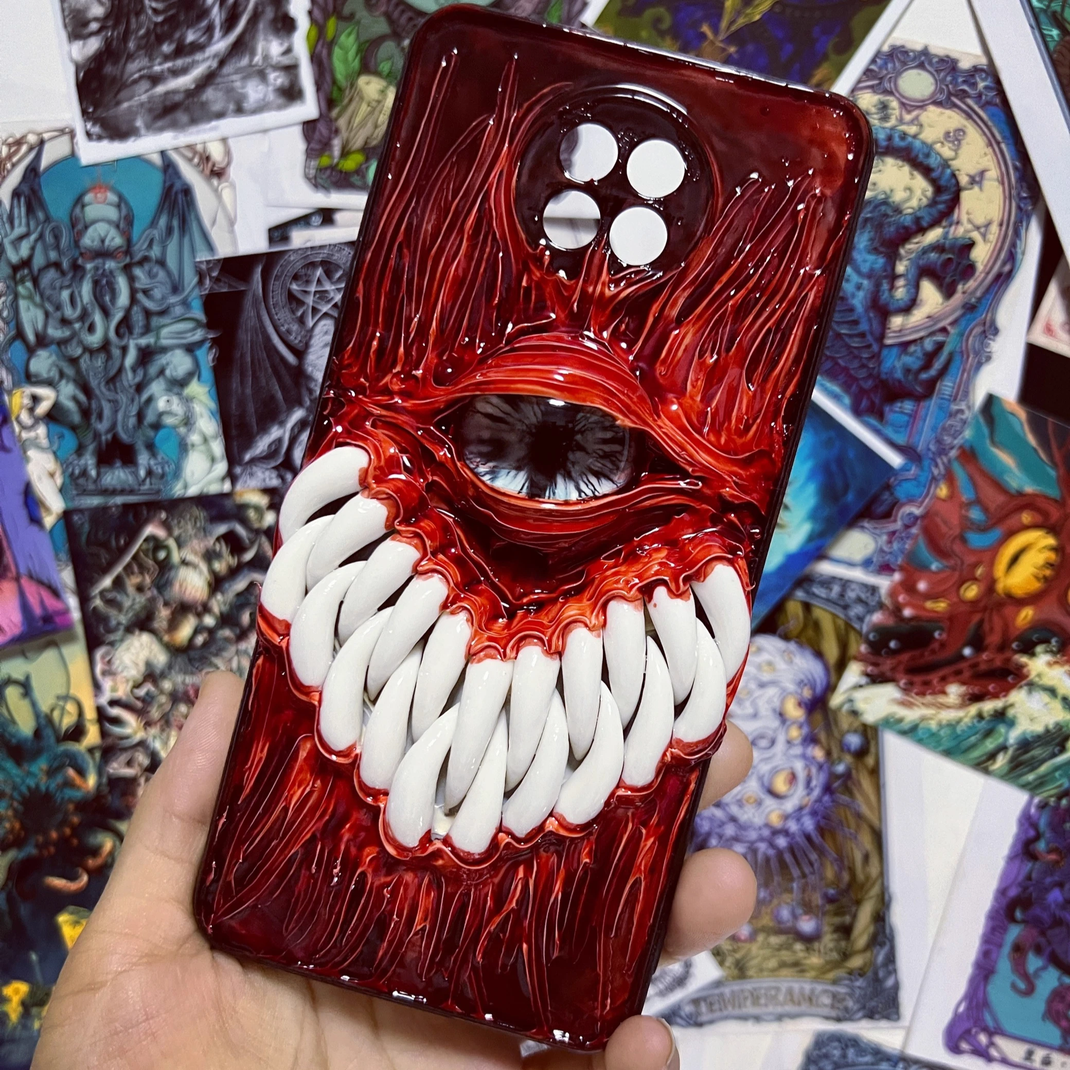 4016 اليدوية ثلاثية الأبعاد Cthulhu القوطية جراب هاتف الرعب الفن فريد الظلام الخيال ملحق هدية آيفون Xiaomi هواوي سامسونج #1