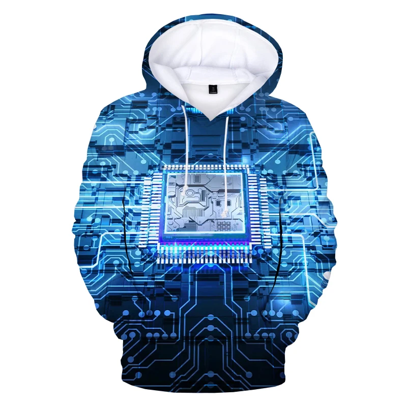 Sudadera con capucha para hombre, jersey con estampado 3D de placa de circuito de Chip electrónico creativo, estilo Harajuku, ropa de otoño, novedad