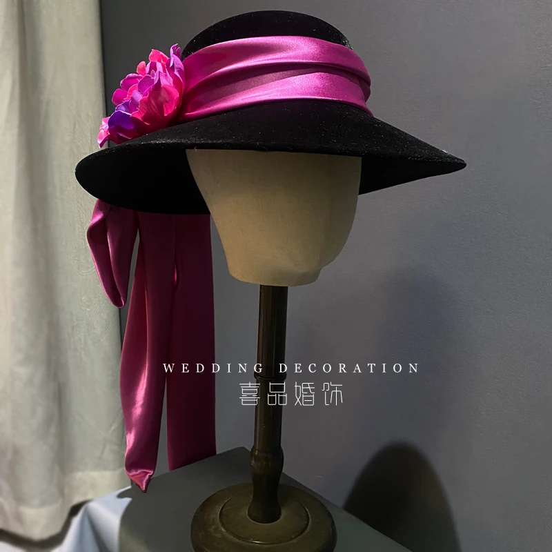 Vintage French Style Ladies Travel Wedding Fancy Party Formal Fedora Hat Headpieces 2025 Luxury Classic Large Satin Bow Fedoras