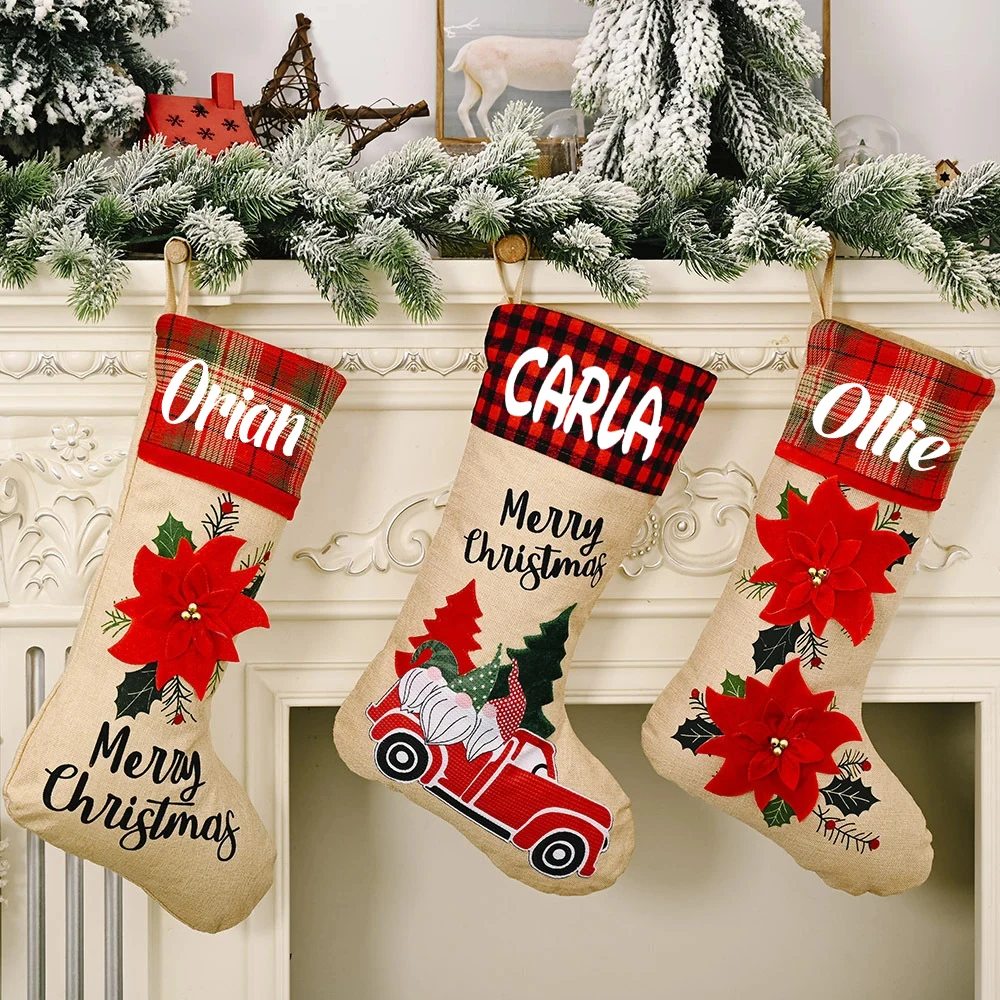 

Personalized printing, Merry Christmas flowers, family stockings, Christmas and New Year decorations, gift socks