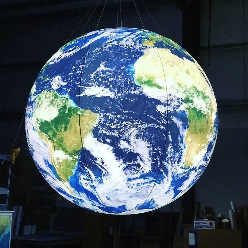 Grande bola inflável da terra planetas da lua balão da terra do pvc com luz do diodo emissor de luz e ventilador para a decoração da propaganda da festa da fase