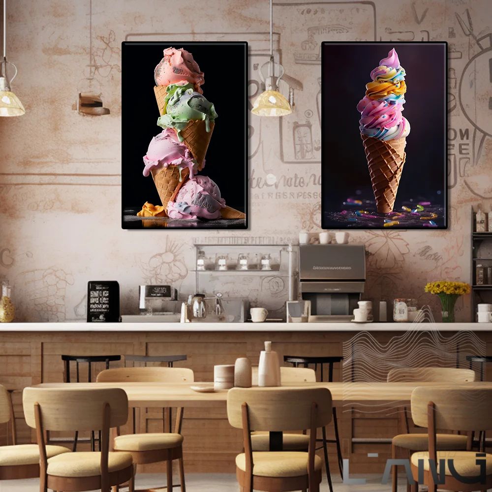 

Ice cream cones Delicious dessert printed poster Home canvas restaurant bar decorative painting Original custom size